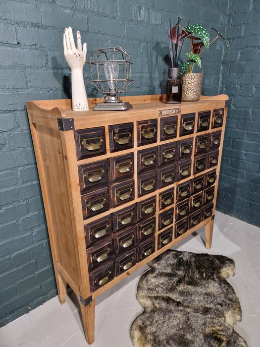 Apothecary Wooden Sideboard Cabinet, Multi Drawer, Distressed Dark, Light Wood, Due Back In Soon