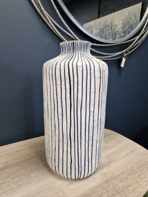 Flower Bud Vase, Stripe Stoneware, Blue, White