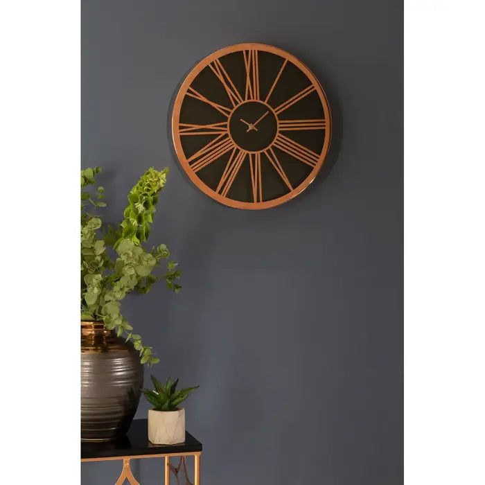 Hartley Round Wall Clock, Rose Gold, Black