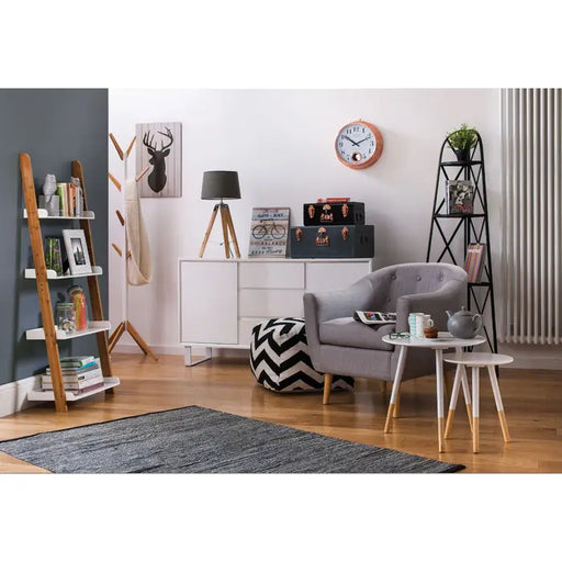 Nostra 4 Tier Floor Shelf, Wooden Frame, Rectangular, 4 Shelves White