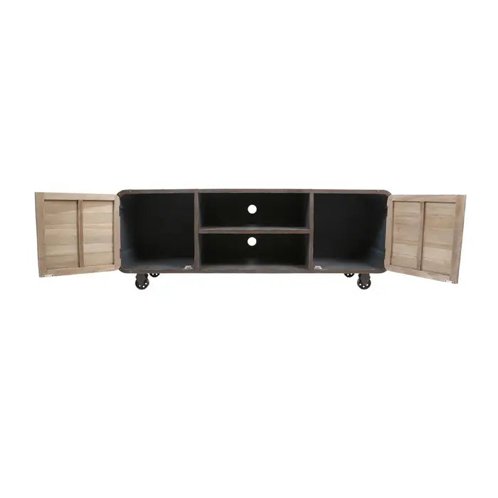 Village Three Doors Two Shelves Media Cabinet In Natural