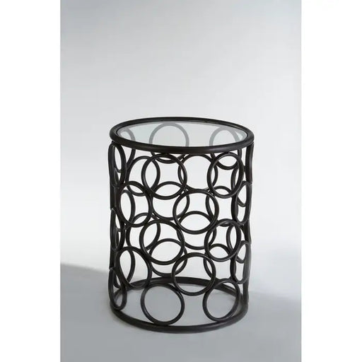 Maxwell Side Table, Black Metal Frame, Glass Round Top
