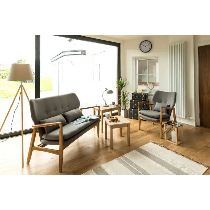 Stockholm Grey Fabric Armchair With Birchwood Frame