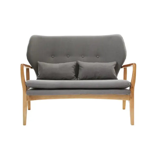 Stockholm 2 Seater Sofa, Grey Linen Fabric, Birchwood Frame, Matching Cushions