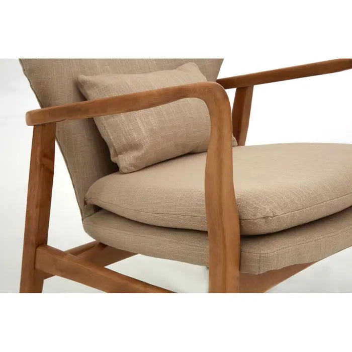 Chesterfield Accent Armchair, Beige Fabric, Natural Wood Frame