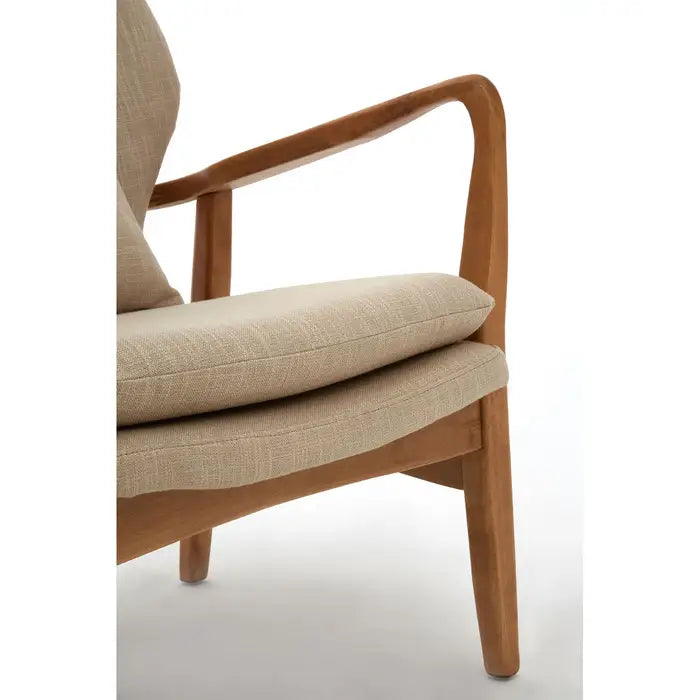 Stockholm Arm Chair / Accent Chair, Beige Fabric, Natural Wood Frame