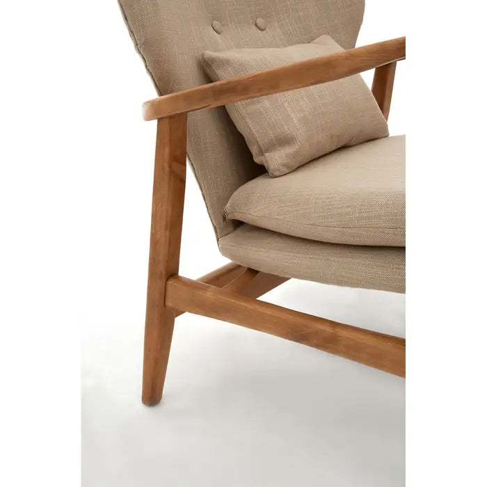 Stockholm Arm Chair / Accent Chair, Beige Fabric, Natural Wood Frame