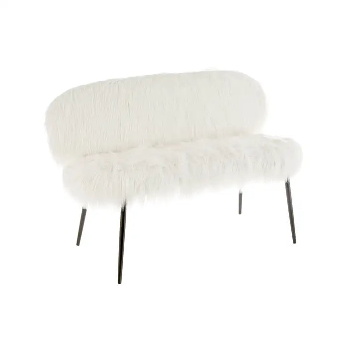 Sienna Faux Fur Sofa, White Seat, Black Metal Legs