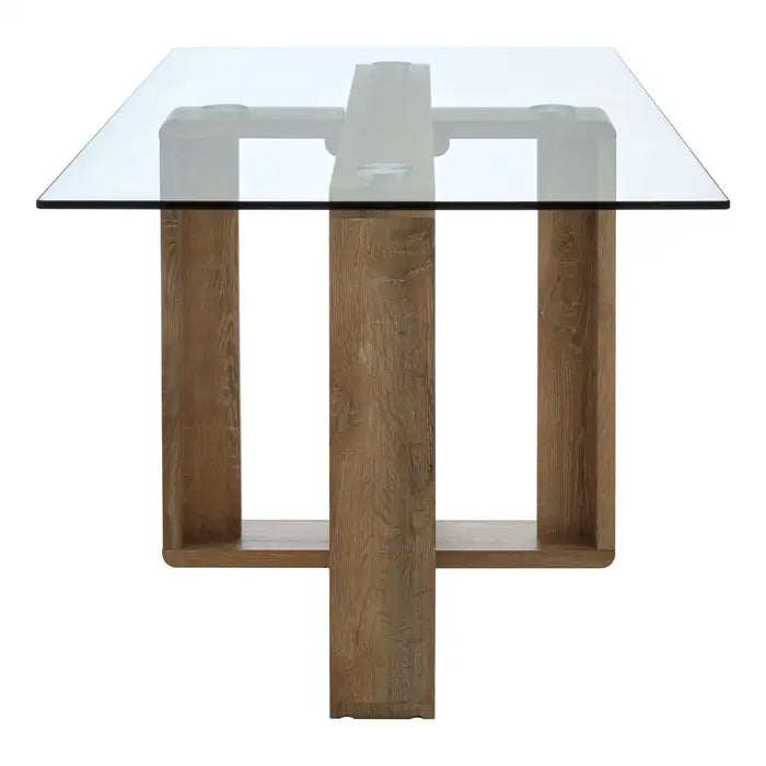 Barton Rectangle Dining Table, Clear Glass & Wood Effect Legs