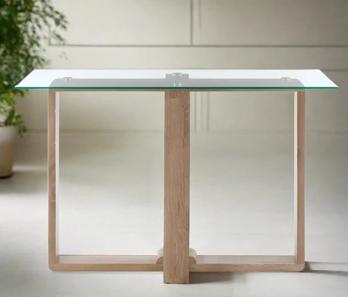 Metro Console Table, Oak Frame, Clear Glass