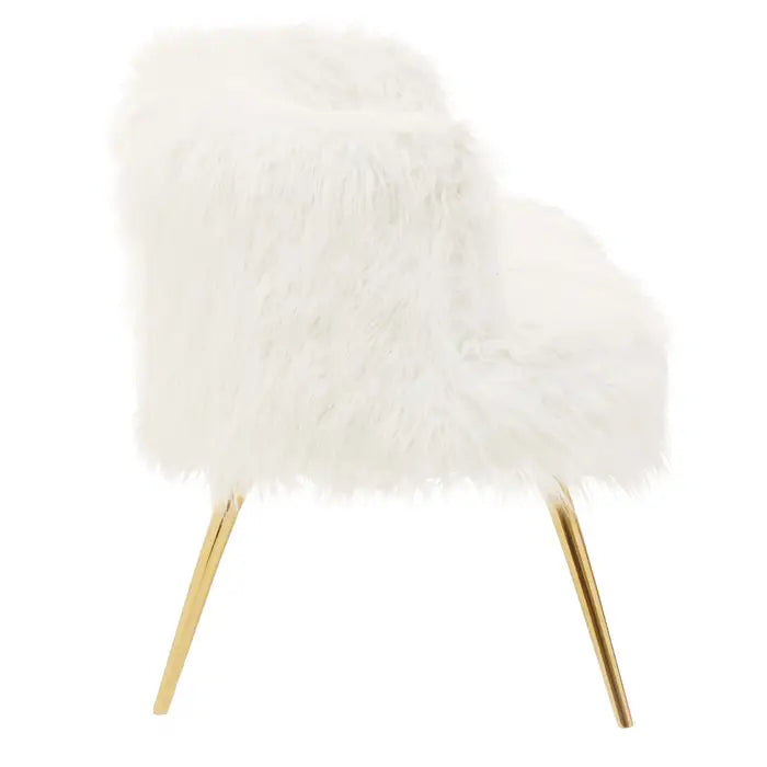 Sienna Faux Fur Sofa, White, Gold Metal Legs