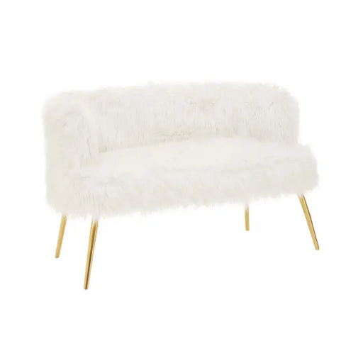 Sienna Faux Fur Sofa, White, Gold Metal Legs 
