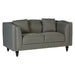 Feya 2 Seater Sofa, Soft Grey Fabric, Black Wooden feet, Low Back