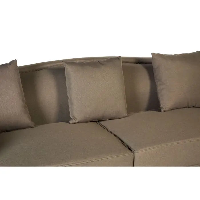 Feya 3 Seater Sofa, Mink Fabric, Black Wooden Legs, 3 Matching Cushions, Low Back
