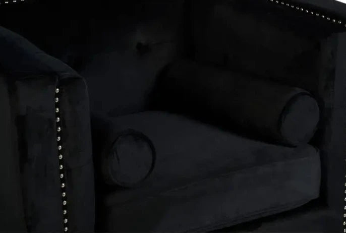 Felisa Studded Armchair, Black Velvet, Black Wood Legs