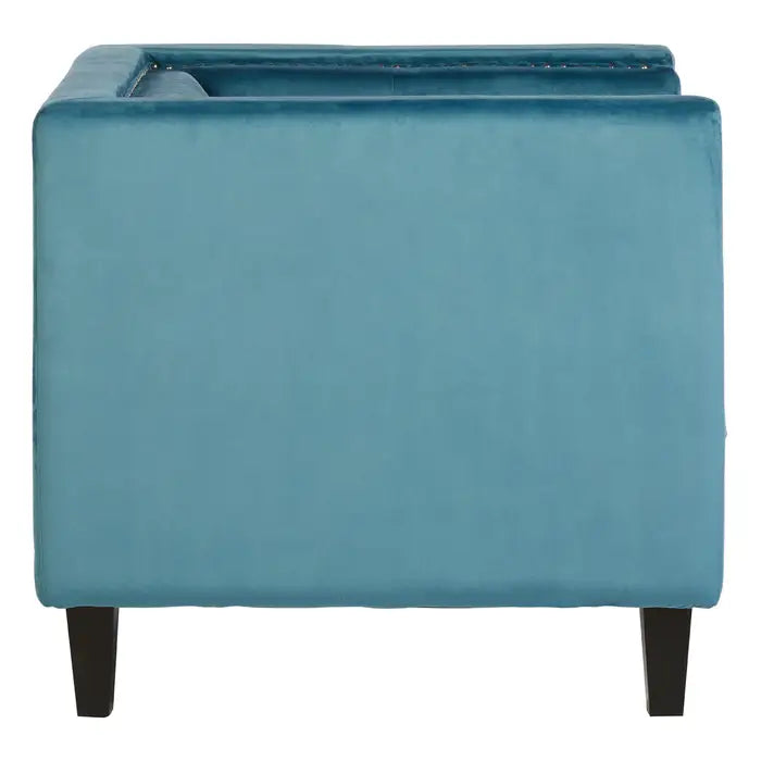 Felisa Studded Armchair, Blue Velvet, Black Wood Legs