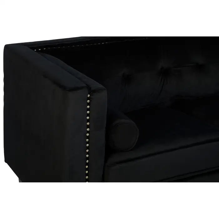 Felisa 2 Seater Sofa, Black Velvet, Black Wooden Legs, Square, Angular Design