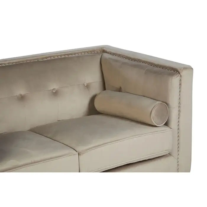 Felisa Two Seater Sofa,  Mink Velvet, Black Wooden Legs, Two Cylindrical Cushions