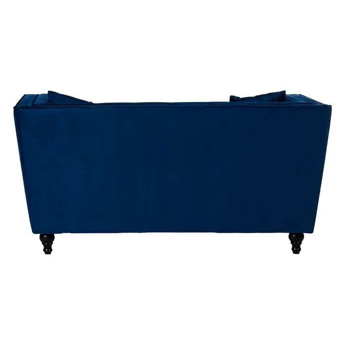 Ferris Two Seater Sofa, Blue Navy Velvet Fabric, Square Matching Cushions