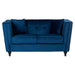 Ferris Two Seater Sofa, Blue Navy Velvet Fabric, Square Matching Cushions