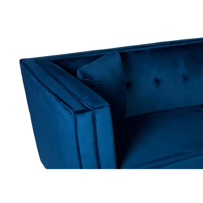 Ferris Three Seater Sofa, Navy Blue Velvet, Black Wooden feet, Square Matching Cushions