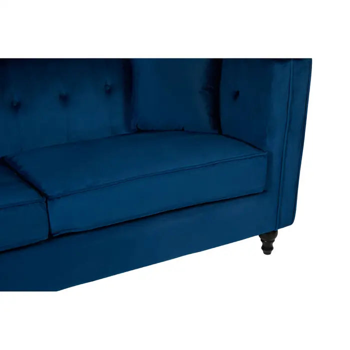 Ferris Three Seater Sofa, Navy Blue Velvet, Black Wooden feet, Square Matching Cushions