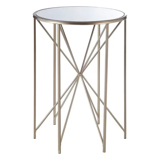 Arcana Side Table, Gold Metal Frame, Round Mirrored Glass Top, Six Slender Legs