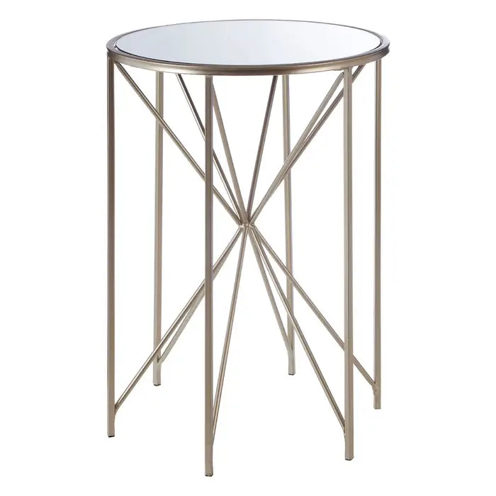 Arcana Side Table, Gold Metal Frame, Round Mirrored Glass Top, Six Slender Legs