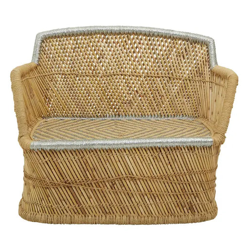 Rowan 2 Seater Sofa, Natural Bamboo, Chevron Pattern, Silver