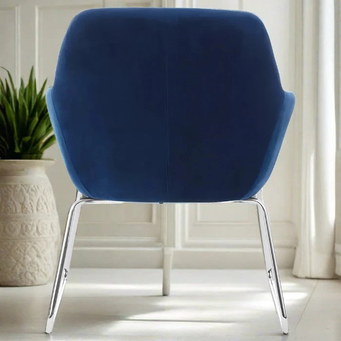Hartley Accent Armchair, Blue Velvet, Chrome Metal Legs