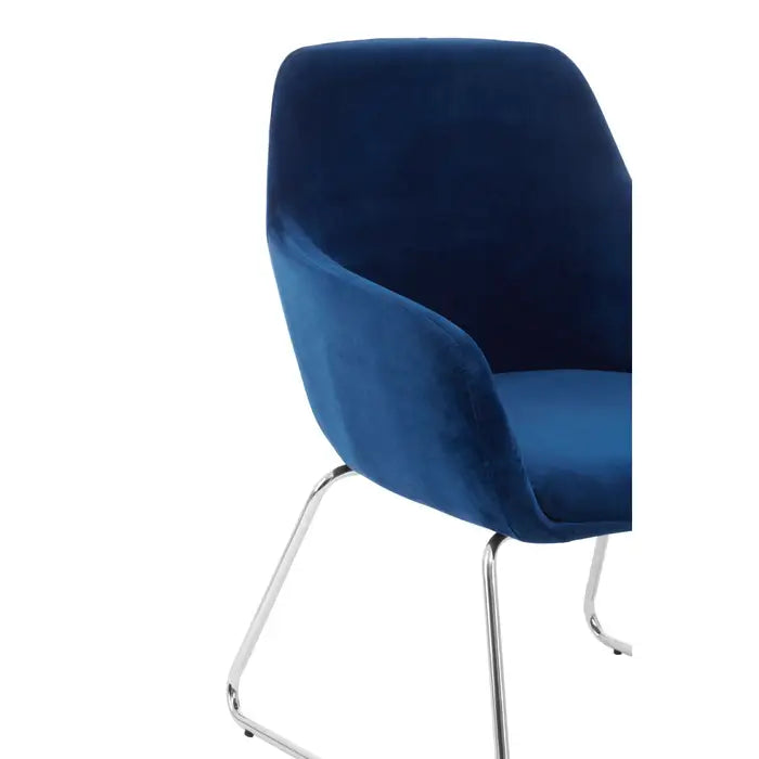Hartley Accent Armchair, Blue Velvet, Chrome Metal Legs