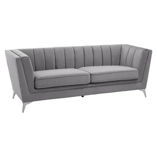 Hansa Three Seater Sofa, Grey Velvet, Tapered Design, Metal Legs