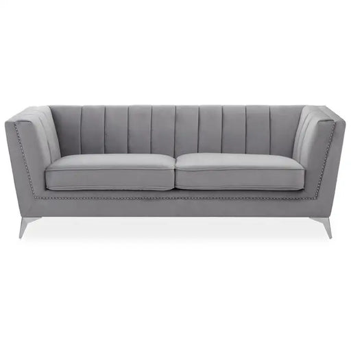 Hansa Three Seater Sofa, Grey Velvet, Tapered Design, Metal Legs