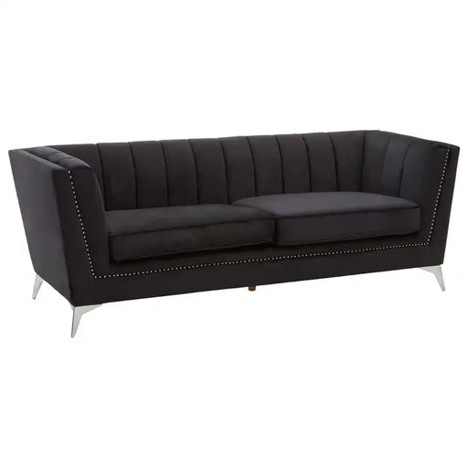 Hansa Three Seater Sofa, Tapered Design, Black Velvet, Metal Legs