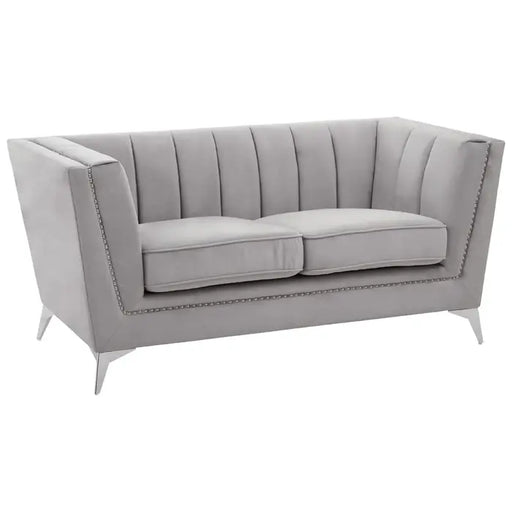 Hansa Two Seater Sofa, Grey Velvet, Tapered Design, Metal Legs