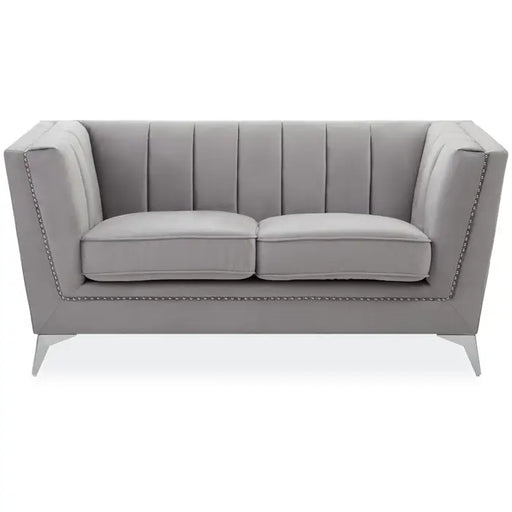 Hansa Two Seater Sofa, Grey Velvet, Tapered Design, Metal Legs