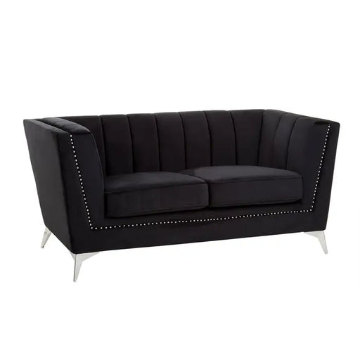 Hansa Two Seater Sofa, Tapered Design, Black Velvet, Metal Legs