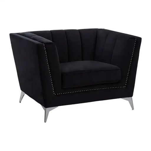 Hansa Lounge Chair, Tapered Design, Black Velvet, Silver Metal Legs