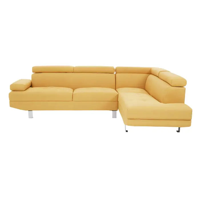 Hanover Corner Sofa, Ochre Linen, Metal Legs, Foam-Padded, Backrest, Ergonomic Arm