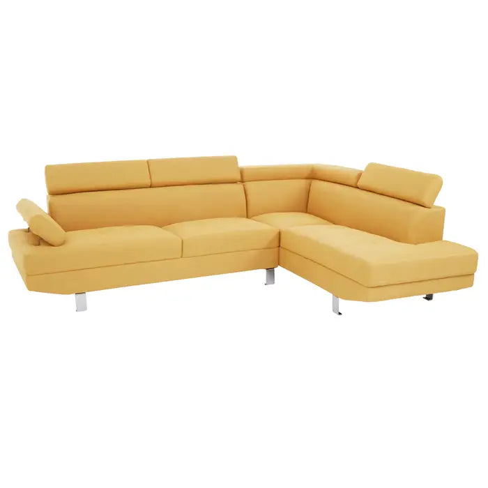 Hanover Corner Sofa, Ochre Linen, Metal Legs, Foam-Padded, Backrest, Ergonomic Arm