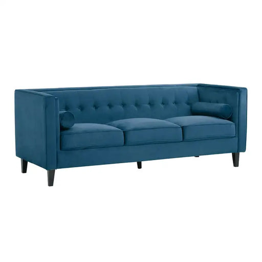 Helia Three Seater Sofa, Blue Velvet , Black Oak Legs,  Foam-Padded, Cushions