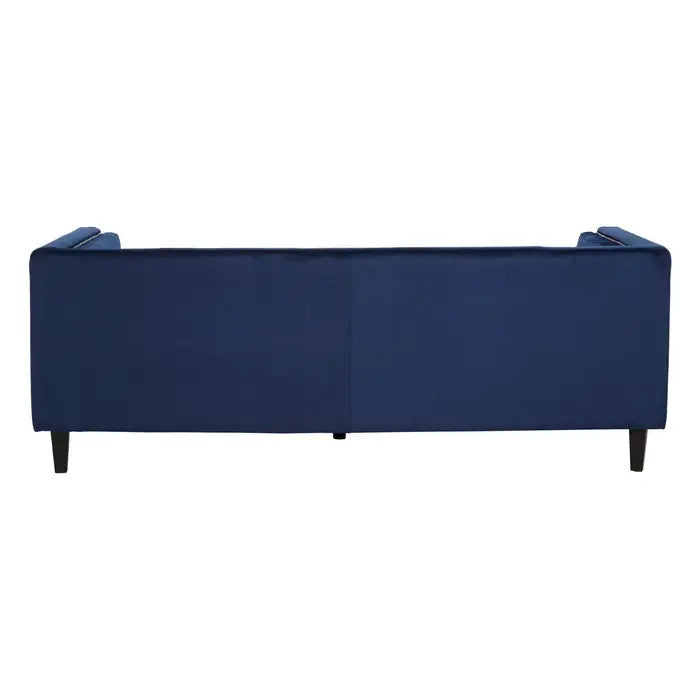 Felisa 3 Seater Sofa, Midnight Blue Velvet, Black Wooden Legs, 2 Coordinating Bolster Cushions