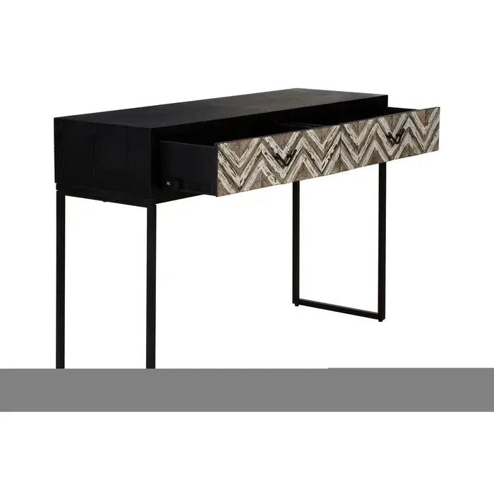 Lombok Console Table, Black Metal Legs, Wooden Top, 2 Drawer
