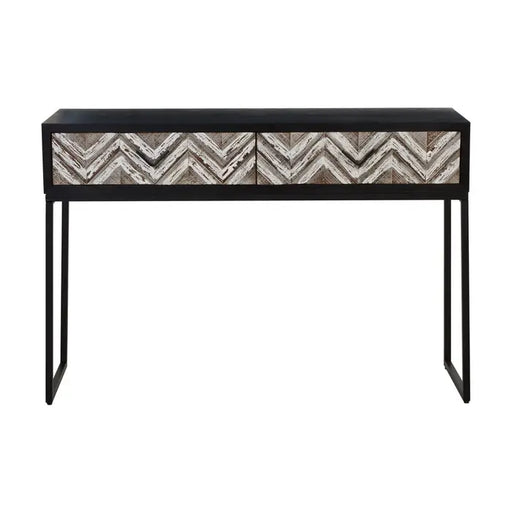 Lombok Console Table, Black Metal Legs, Wooden Top, 2 Drawer 