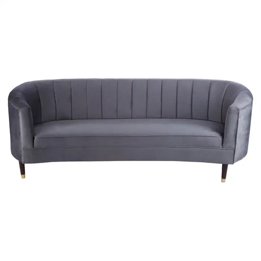 Manaz Charcoal 2 Seater Sofa, Grey Fabric, Rubber Wooden Legs, Curved Arms