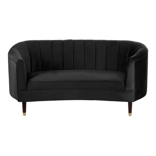 Manaz 2 Seater Sofa, Black Fabric, Curved Arms, Rubber Wooden Legs