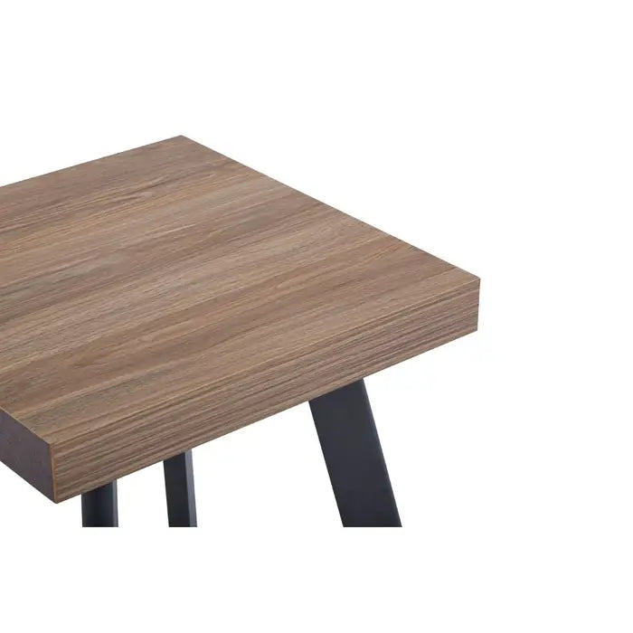 Oakwill Side Table, Black Metal, Splayed Legs, Square Wood Top