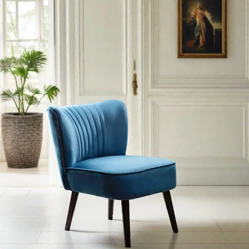 Regents Accent Chair, Blue Velvet, Black Wood Legs