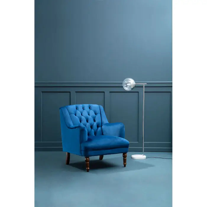Carlingford Armchair, Blue Velvet, Walnut Legs