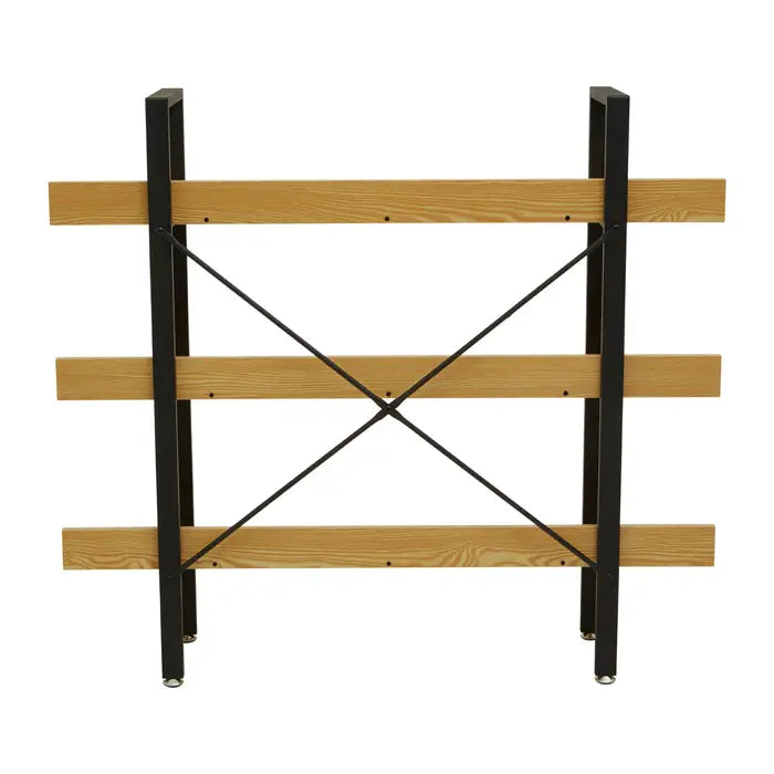 Laxton 3 Tier Shelf Unit, Light Yellow, Wooden Shelf, Black Metal Frame, Rectangular, Open Shelf